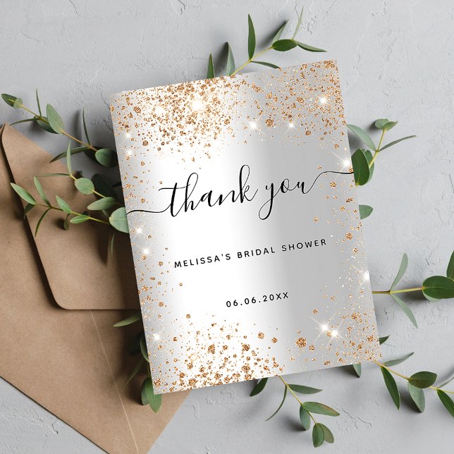 Bridal Shower silver gold budget thank you card (Creator Uploaded)
