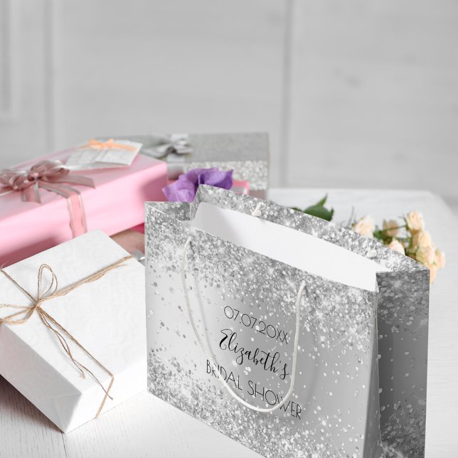 Bridal Shower silver name Large Gift Bag (Creator Uploaded)