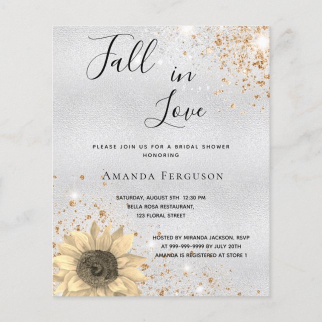 Bridal shower silver sunflower fall invitation (Front)