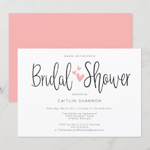Bridal Shower Simple Black White Pink Invitation