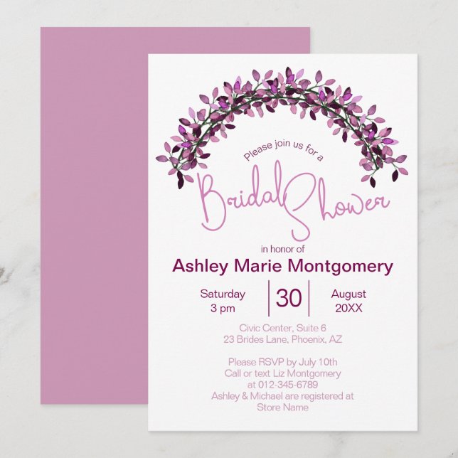 Bridal Shower Simple Chic Leafy Wreath Arch Invitation (Front/Back)