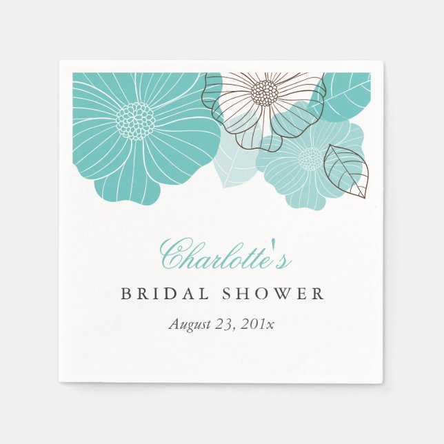 Bridal Shower Simple Chic White Mint Green Floral Napkin (Front)