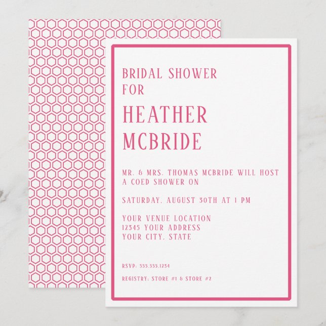 Bridal Shower Simple Modern Hexagon Geometric Invitation (Front/Back)