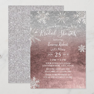 Bridal Shower Snowflakes Modern Rose Gold & Silver Invitation