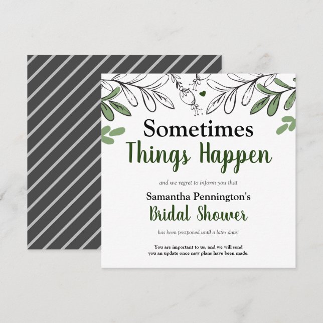 Bridal Shower Sometimes Things Happen Postponed Invitation (Front/Back)