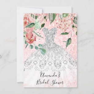 Bridal Shower Spark Rose Pink  Dress White Grey Invitation