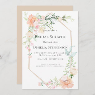 BRIDAL SHOWER Spring Blooms in Pastel Coral Invitation