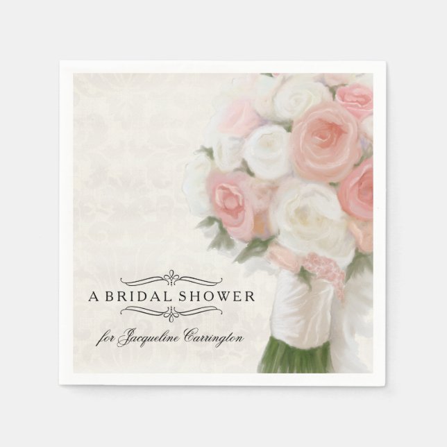 Bridal Shower Spring Roses Floral Modern Bouquet Napkin (Front)