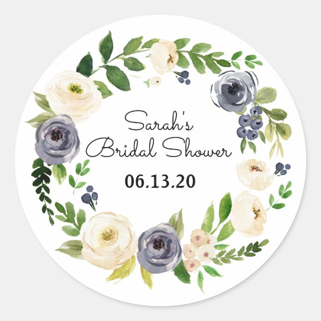 Bridal Shower Stickers Favours Floral Blue (Front)