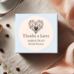 Bridal Shower Stickers Thank You Heart Latte<br><div class="desc">Embrace the charm of your coffee bridal shower stickers, elegantly adorned with the heartfelt pun "Thanks a Latte" Personalize them with your name and event using our convenient template fields. A charming illustration of a brown heart graces the top, adding a touch of roasted beauty. Looking for matching items? Browse...</div>