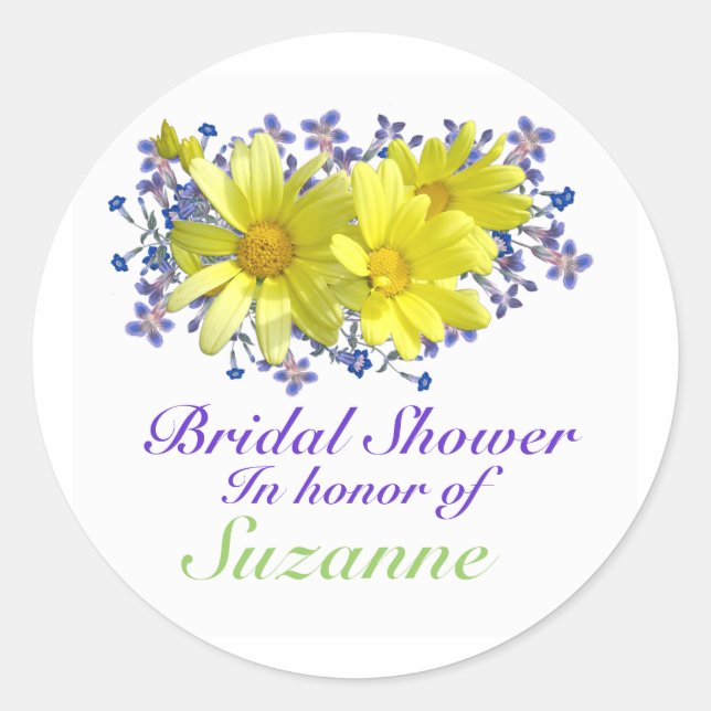 Bridal Shower Stickers Yellow Daisies Bouquet (Front)