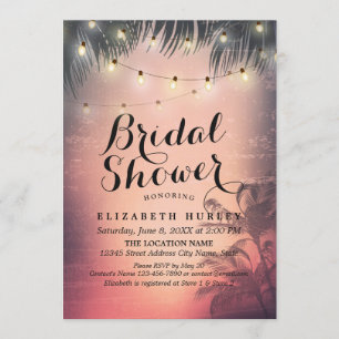 Bridal Shower Summer Beach Palm Trees String Light Invitation