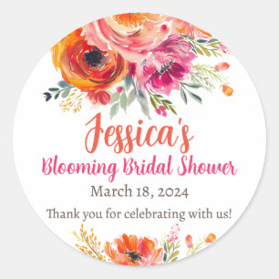 Bridal Shower Summer Orange and Pink Florals Classic Round Sticker