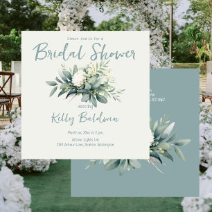 Bridal Shower Summer Sage and White Floral Invitation