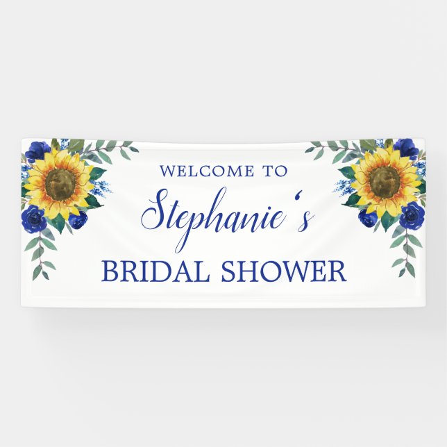 Bridal Shower Sunflower Blue Floral Banner (Horizontal)