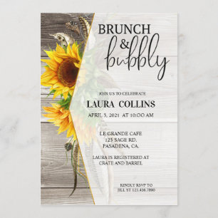 Bridal shower, Sunflower, brunch and bubbly Invitation