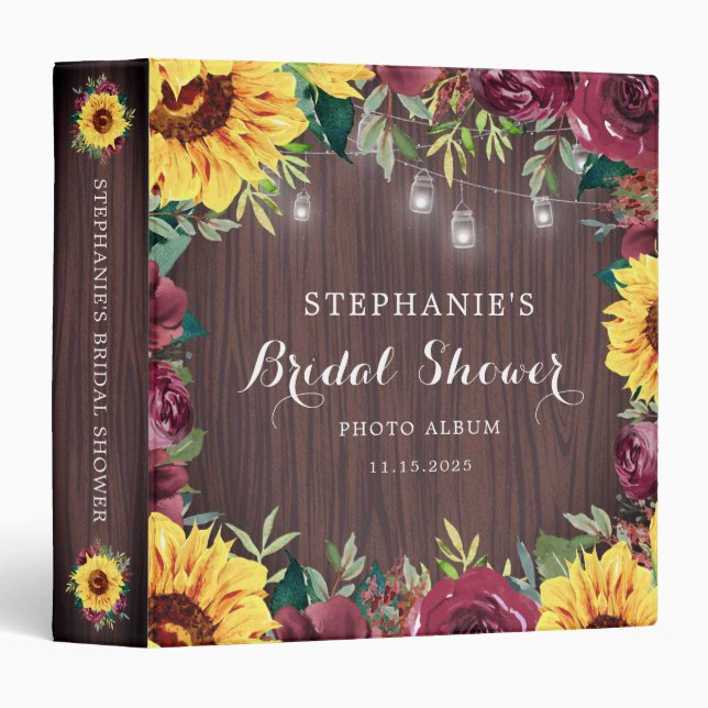 Bridal Shower Sunflower Floral Photo Album Binder (Front/Spine)
