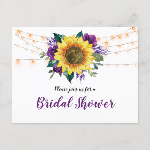 Bridal Shower Sunflower Lights Purple Floral Invitation Postcard