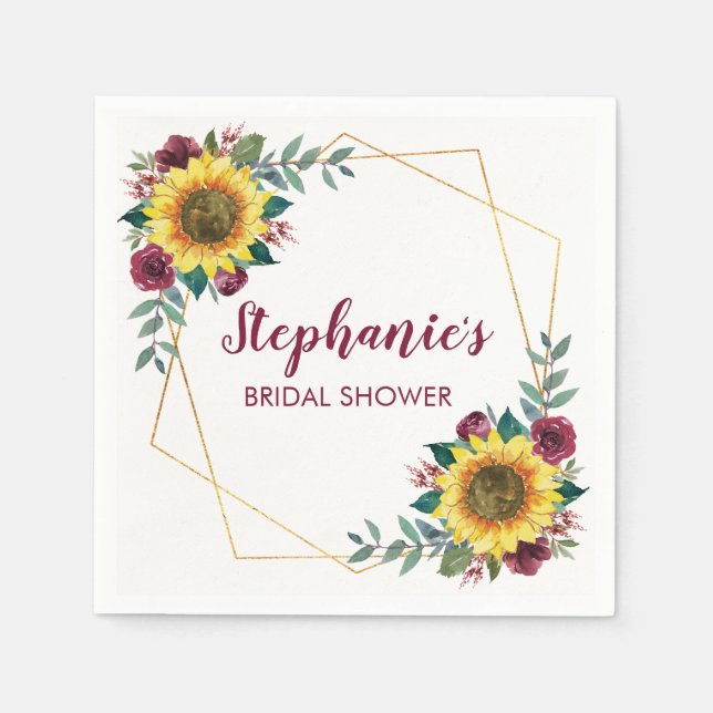 Bridal Shower Sunflower Modern Floral Napkin (Front)