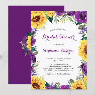 Bridal Shower Sunflower Purple Floral Border Invitation