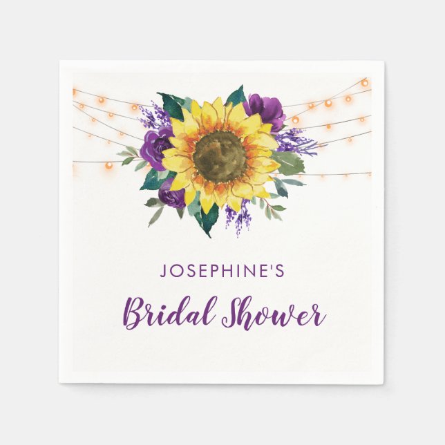 Bridal Shower Sunflower Purple Roses Napkin (Front)