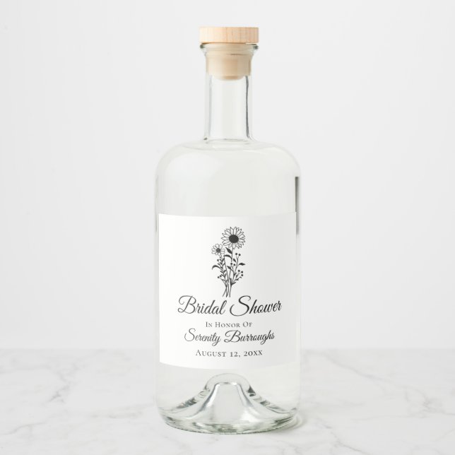 Bridal Shower Sunflower Wedding Rustic Wildflowers Liquor Bottle Label (Front)