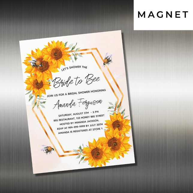 Bridal shower sunflowers bee luxury magnetic invitation (Creator Uploaded)