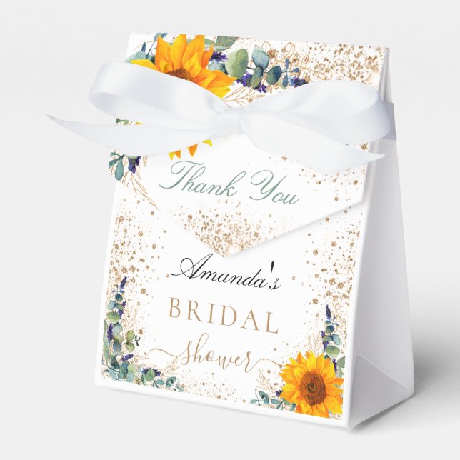 Bridal shower sunflowers eucalyptus glitter dust favor box (Front Side)