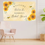 Bridal Shower sunflowers honeycomb bride to bee Banner<br><div class="desc">A yellow and golden honeycomb pattern as background. Decorated with light yellow and orange watercolored sunflowers and happy smiling bumble bees. With the text: Welcome. Personalize and add the name of the bride to bee. The text: Bride to Bee and Bridal Shower is written with a modern hand lettered style...</div>