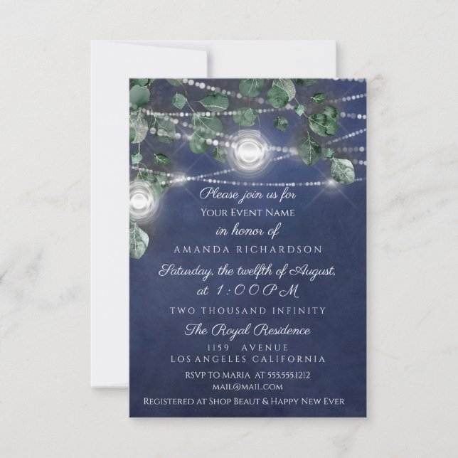 Bridal Shower Sweet 16 Blue Navy Jars Light Grey Invitation (Front)