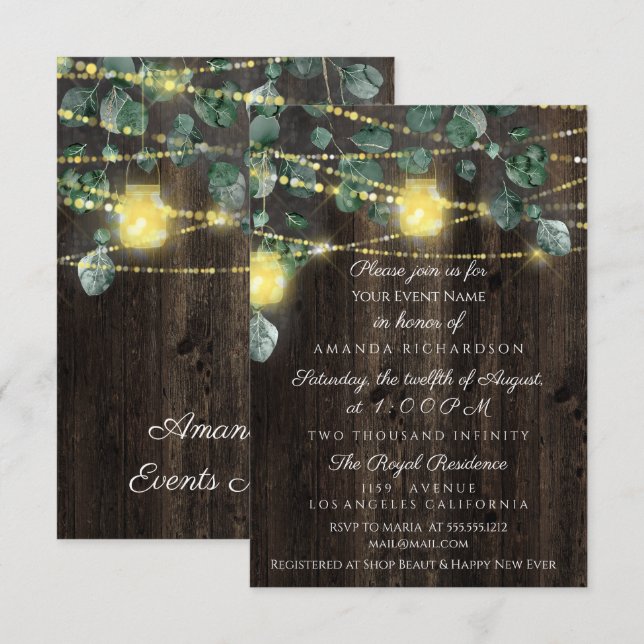 Bridal Shower Sweet 16 Wood Jars Light Eucaliptus Invitation (Front/Back)