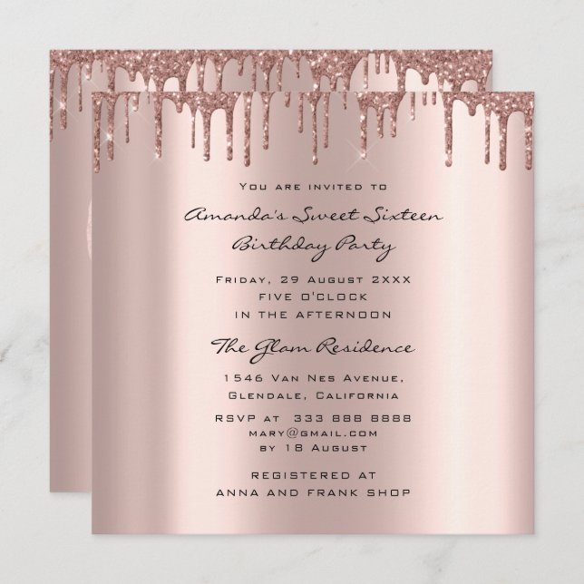 Bridal Shower Sweet 16th Drips Rose Heart Invitation (Front/Back)