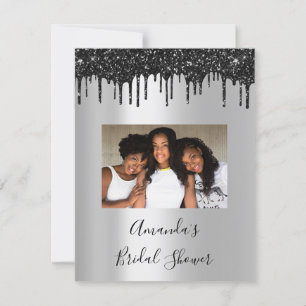 Bridal Shower Sweet 16th Drips Silver Black Photo Invitation