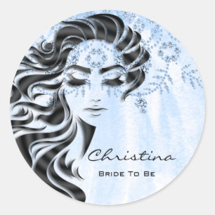 Bridal Shower Sweet 16th Lashes Makeup Blue Classic Round Sticker