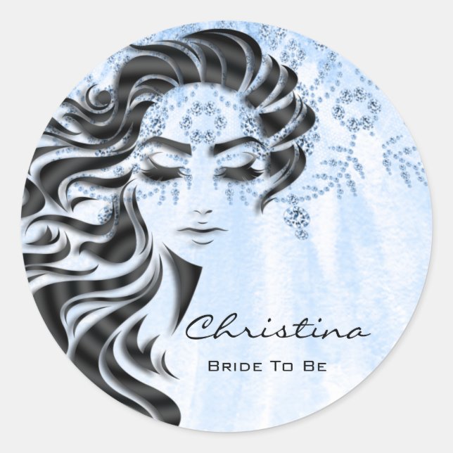 Bridal Shower Sweet 16th Lashes Makeup Blue Classic Round Sticker (Front)