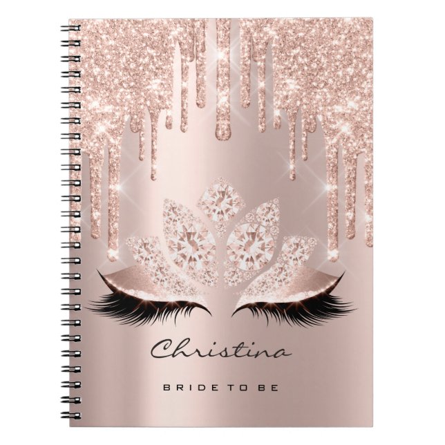 Bridal Shower Sweet 16th  Lashes Pink Sparkly Rose Notebook (Front)