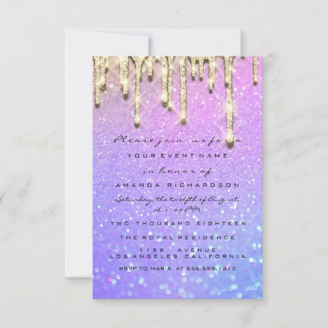 Bridal Shower Sweet 16th Pink Holograph Drips GLAM Invitation (Front)