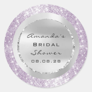 Bridal Shower Sweet 16th Purple Spark Glitter Grey Classic Round Sticker