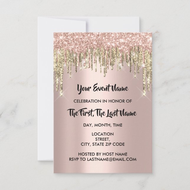 Bridal Shower Sweet 16th Rose Glitter Drips Invitation (Front)