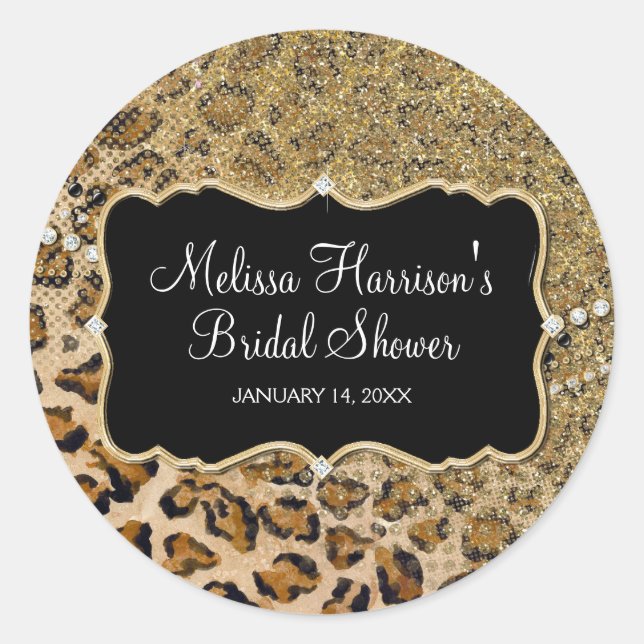 Bridal Shower Tan Gold Leopard Animal Print Classic Round Sticker (Front)