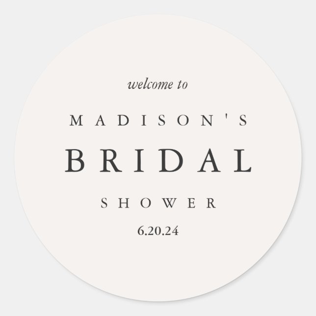 Bridal Shower Taupe and Black Typography Welcome  Classic Round Sticker (Front)