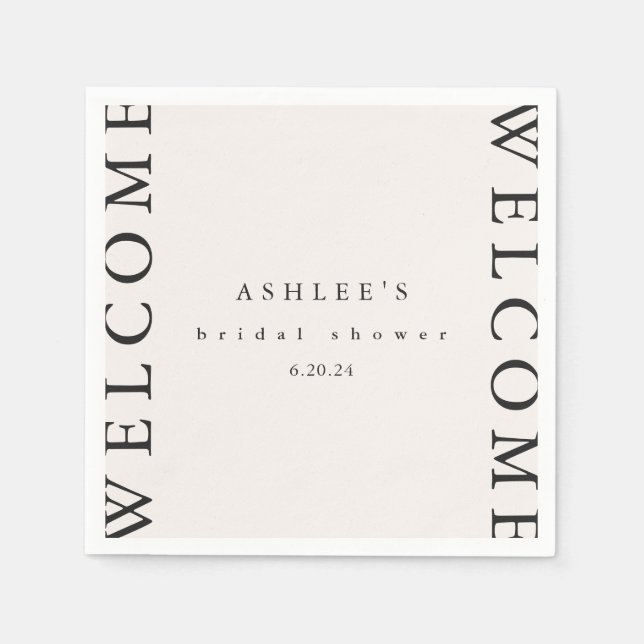 Bridal Shower Taupe and Black Typography Welcome  Napkin (Front)