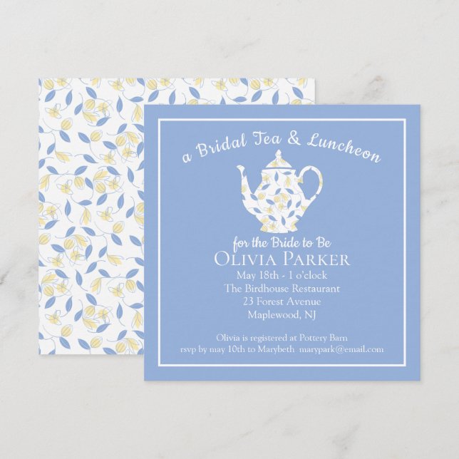 Bridal Shower Tea and Luncheon Teapot Invitation (Front/Back)