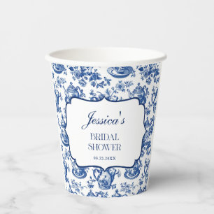 Bridal Shower Tea Party Blue White Chinoiserie Paper Cups