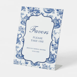 Bridal Shower Tea Party Blue White Favours Pedestal Sign