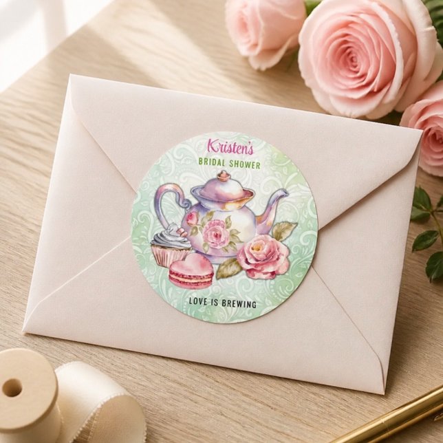 Bridal Shower Tea Party Classic Round Sticker (Creator Uploaded)