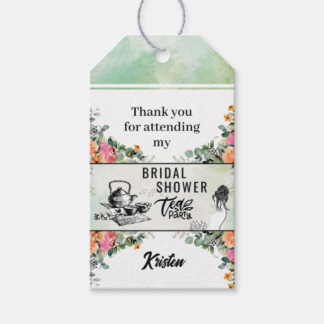 Bridal Shower Tea Party Favour Tag (Front)