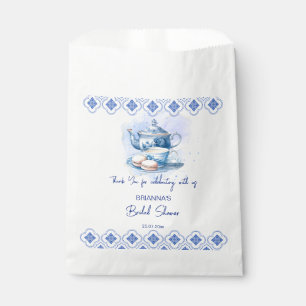 Bridal shower tea party favours blue tiles tea po favour bag