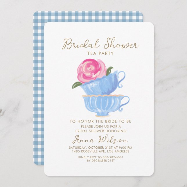 BRIDAL SHOWER TEA PARTY FLOWER PINK BLUE  INVITATION (Creator Uploaded)