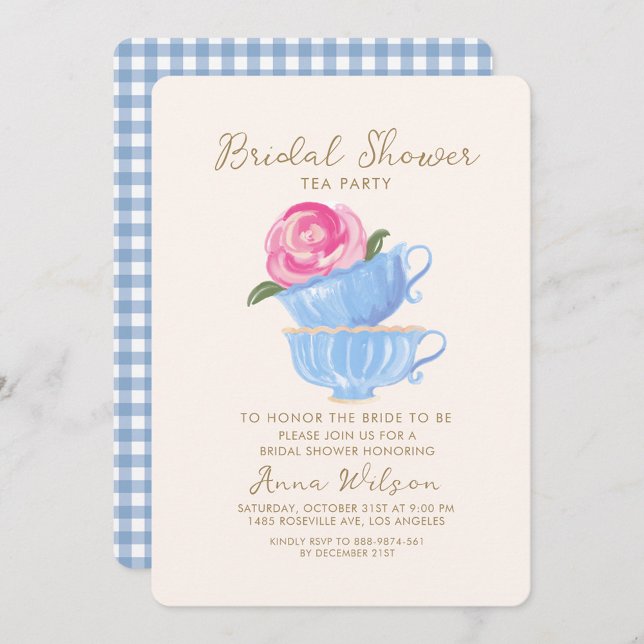 BRIDAL SHOWER TEA PARTY FLOWER PINK BLUE  INVITATION (Creator Uploaded)
